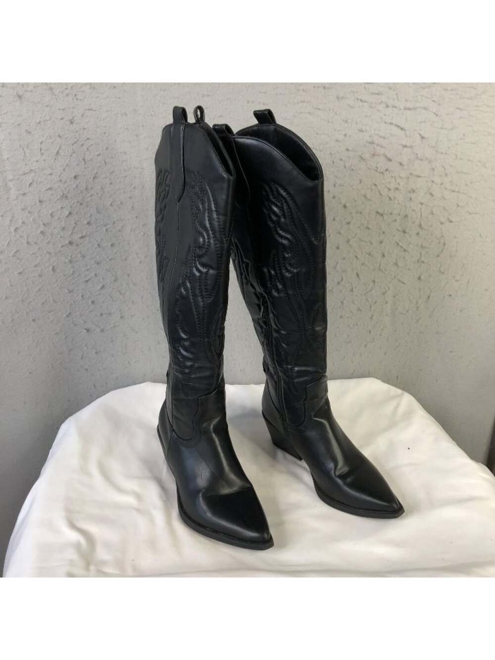 Western Boots Womens Size 8.5 Black Faux Leather Knee High Dallas Pointed Toe